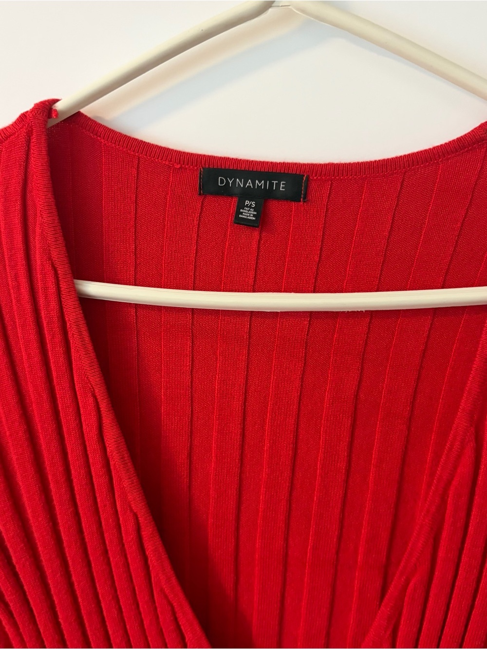 Dynamite Ribbed Wrap V-Neck Sweater - Red - Picture 4 of 4